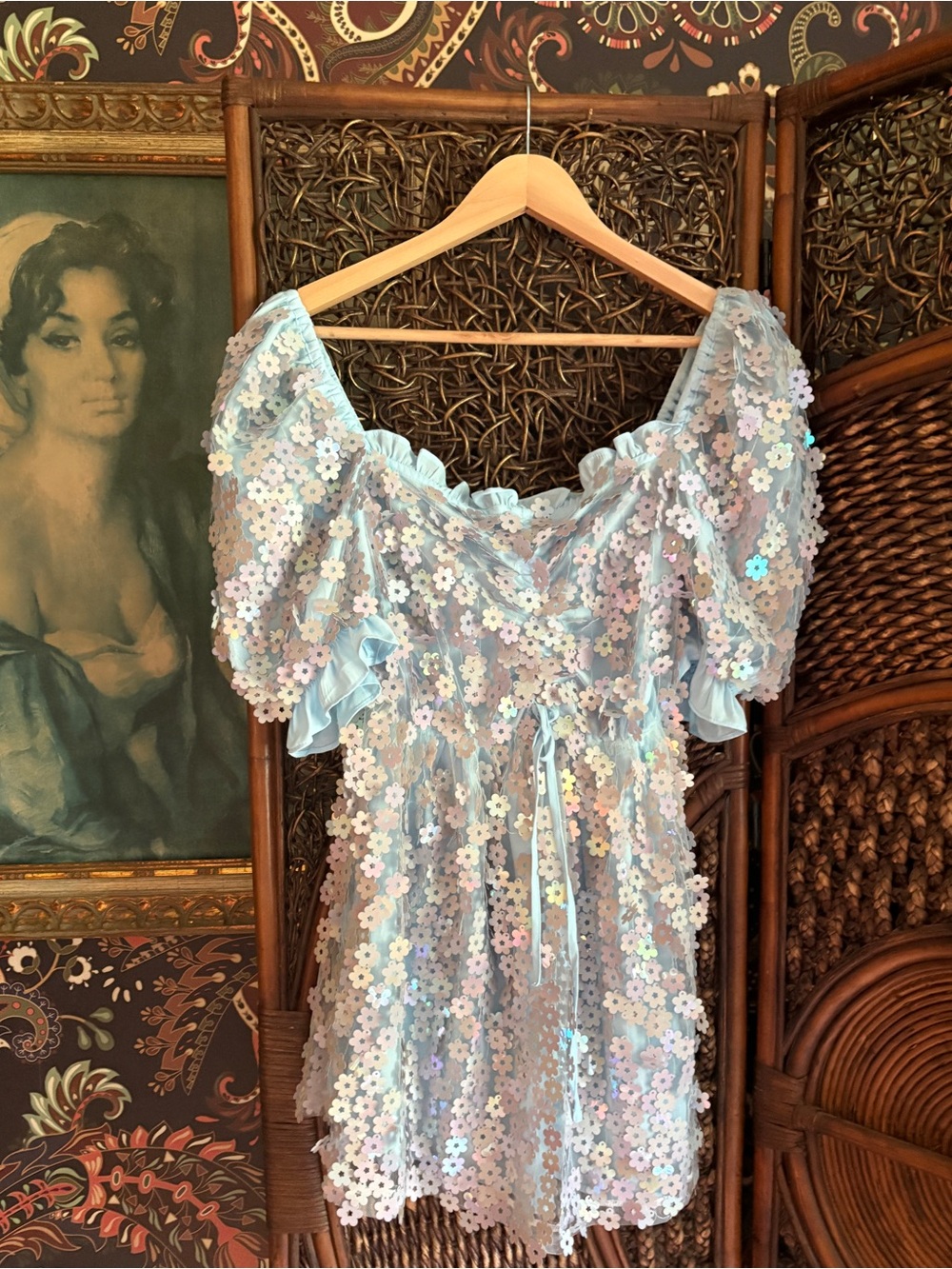 Buddy Love Blue Floral Sequin Mini Dress Fairycore Lana  XS